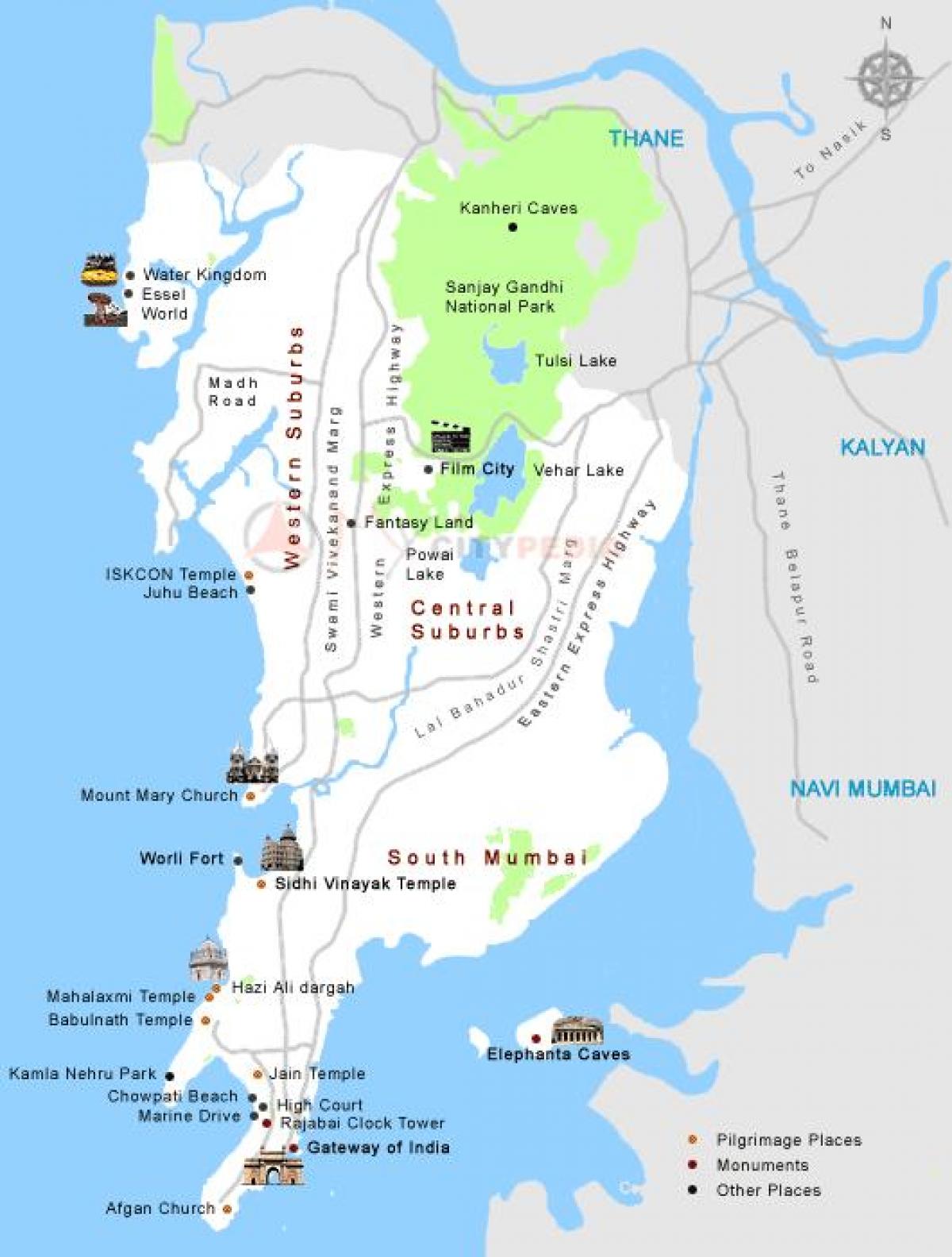 Bombay mapa ng lungsod turista