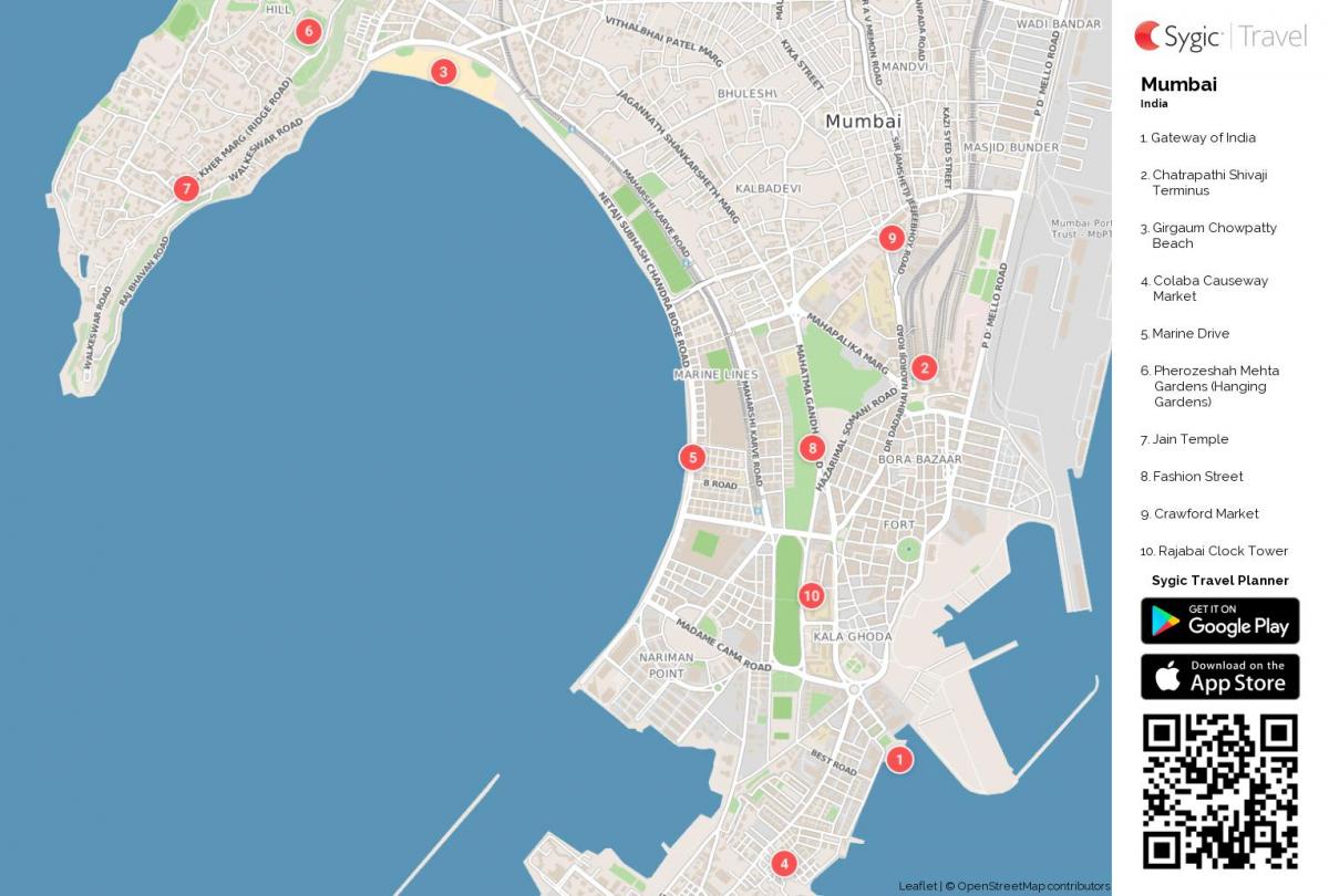 mapa ng Marine drive sa Mumbai